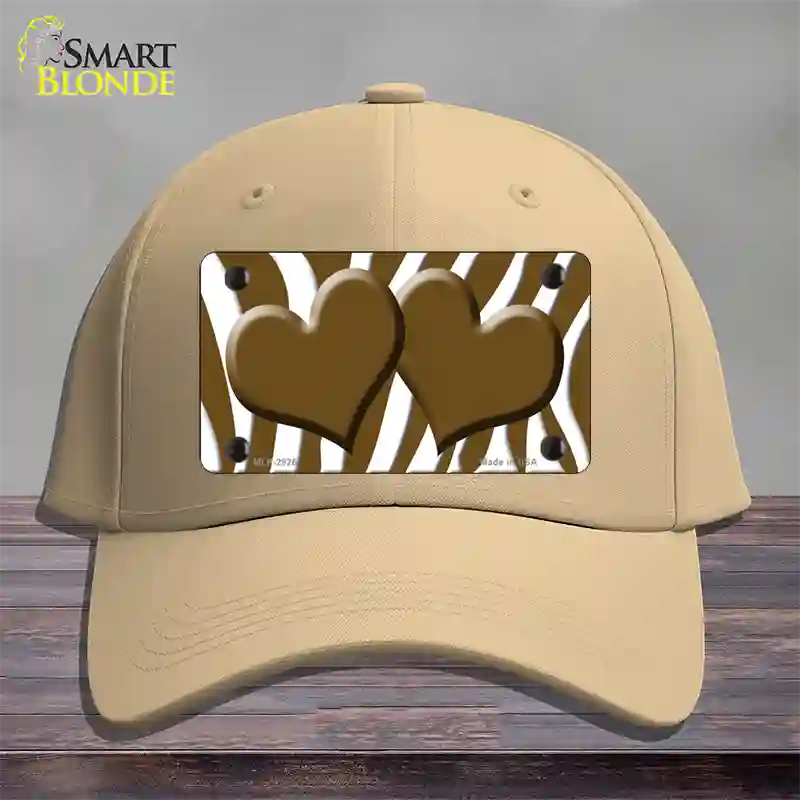 Brown White Zebra Brown Centered Hearts Novelty License Plate Hat Cotton / Khaki