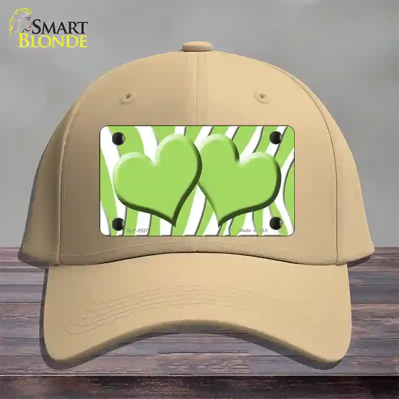 Lime Green White Zebra Lime Green Centered Hearts Novelty License Plate Hat Cotton / Khaki