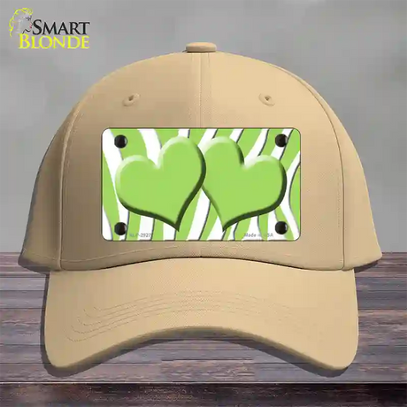 Lime Green White Zebra Lime Green Centered Hearts Novelty License Plate Hat Cotton / Khaki