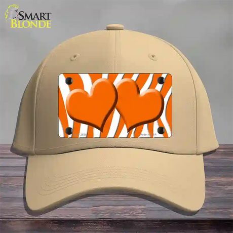 Orange White Zebra Orange Centered Hearts Novelty License Plate Hat Cotton / Khaki