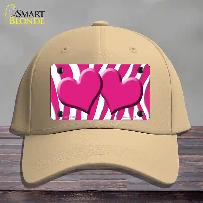 Pink White Zebra Pink Centered Hearts Novelty License Plate Hat Cotton / Khaki