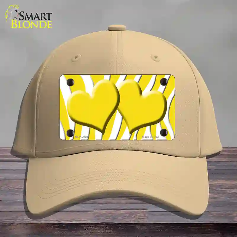 Yellow White Zebra Yellow Centered Hearts Novelty License Plate Hat Cotton / Khaki