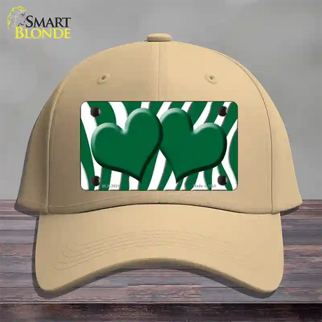 Green White Zebra Green Centered Hearts Novelty License Plate Hat Cotton / Khaki