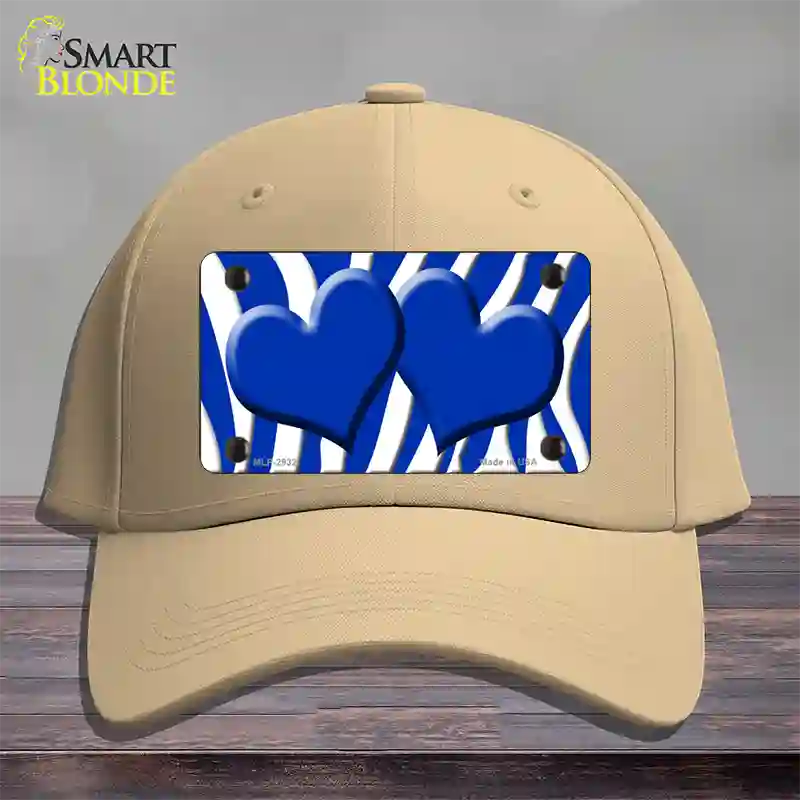 Blue White Zebra Blue Centered Hearts Novelty License Plate Hat Cotton / Khaki