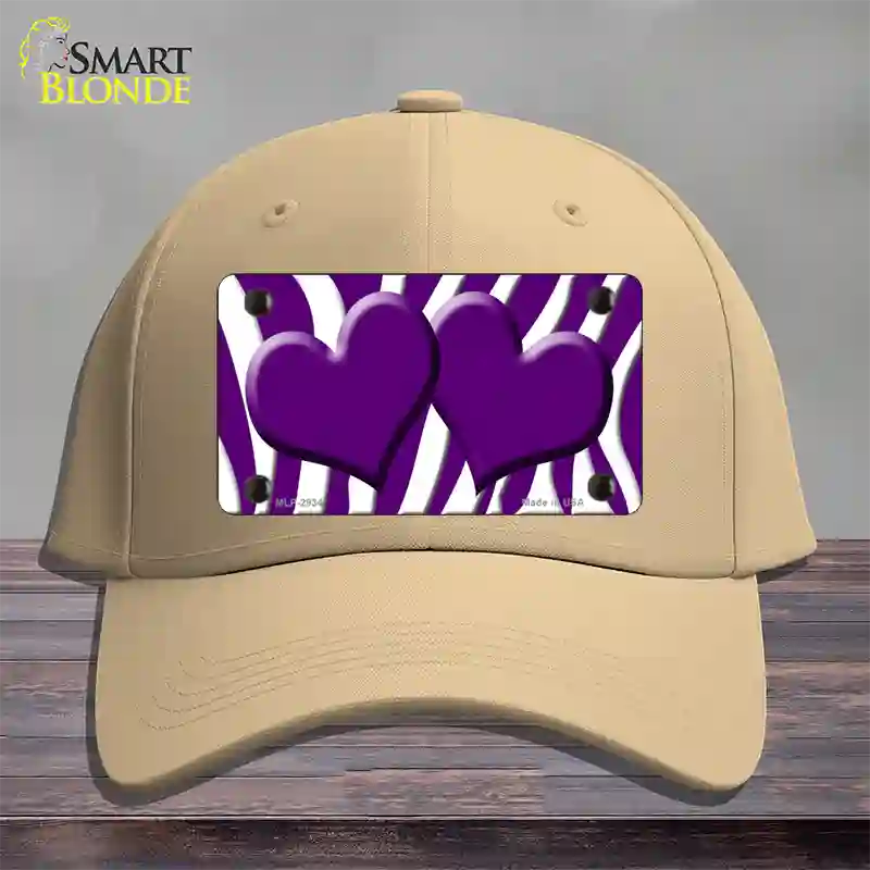 Purple White Zebra Purple Centered Hearts Novelty License Plate Hat Cotton / Khaki