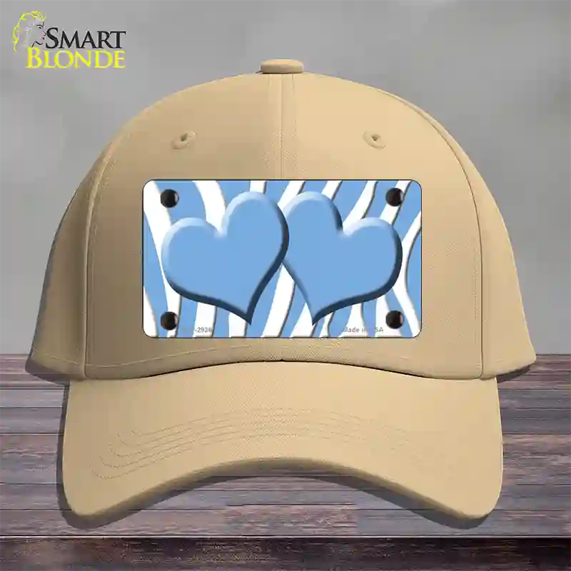 Light Blue White Zebra Light Blue Centered Hearts Novelty License Plate Hat Cotton / Khaki