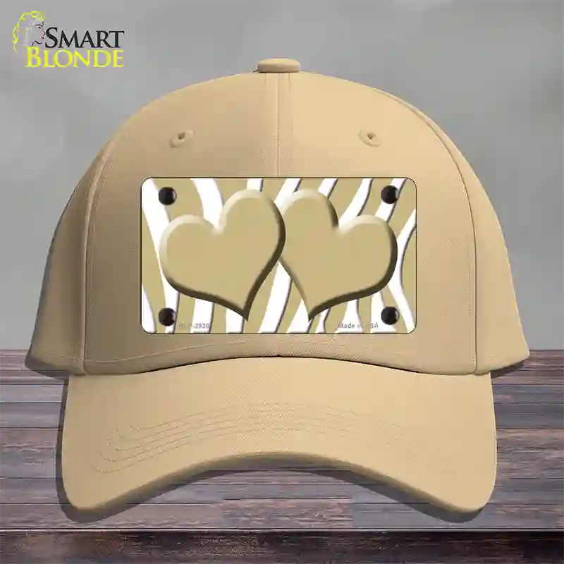 Gold White Zebra Gold Centered Hearts Novelty License Plate Hat Cotton / Khaki