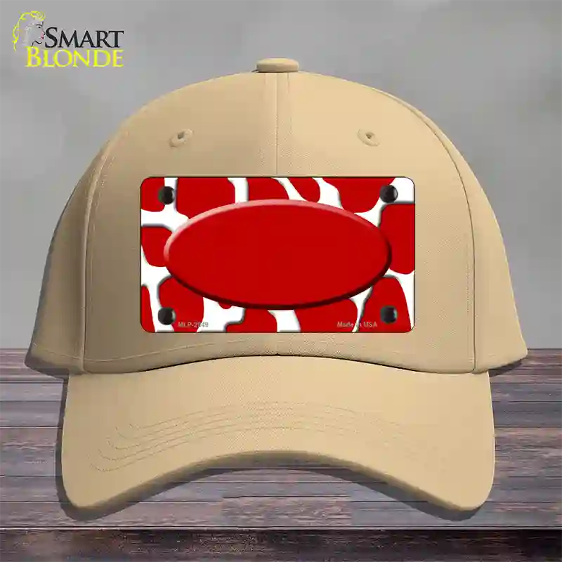 Red White Giraffe Red Center Oval Novelty License Plate Hat Cotton / Khaki