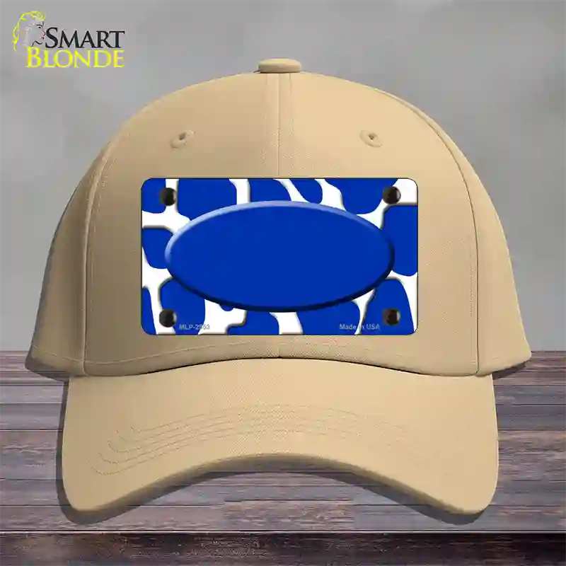 Blue White Giraffe Blue Center Oval Novelty License Plate Hat Cotton / Khaki