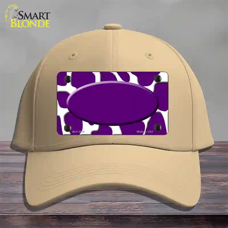 Purple White Giraffe Purple Center Oval Novelty License Plate Hat Cotton / Khaki