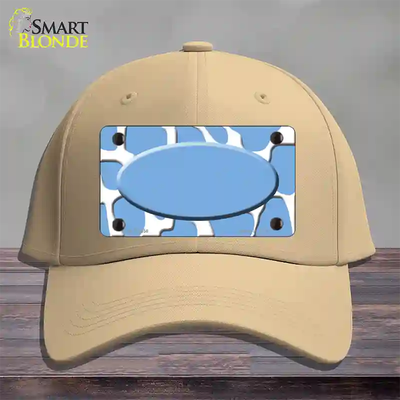 Light Blue White Giraffe Light Blue Center Oval Novelty License Plate Hat Cotton / Khaki