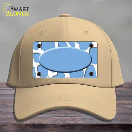 Light Blue White Giraffe Light Blue Center Oval Novelty License Plate Hat Cotton / Khaki