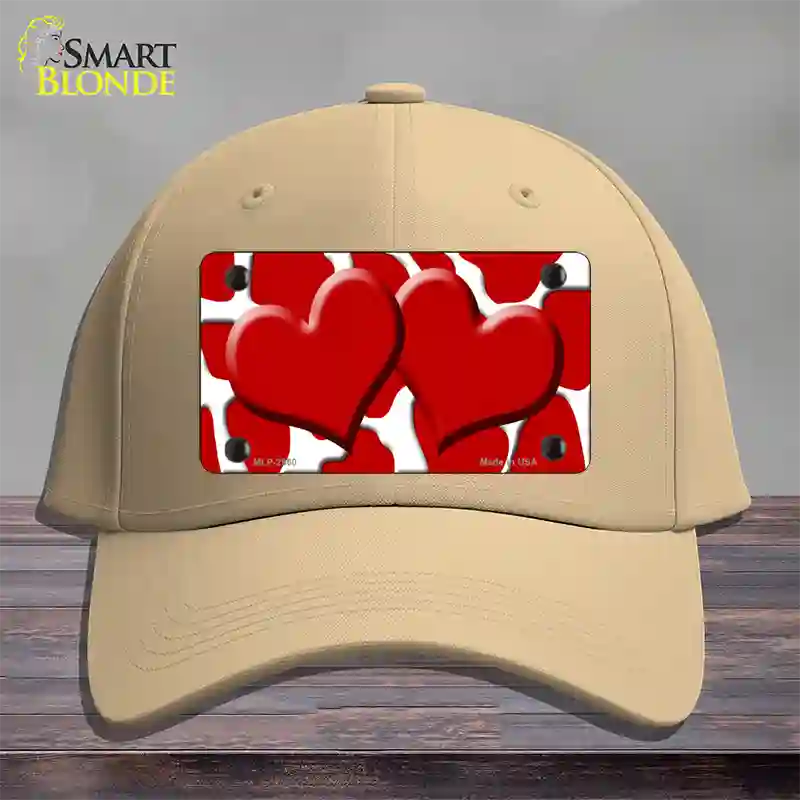 Red White Giraffe Red Centered Hearts Novelty License Plate Hat Cotton / Khaki