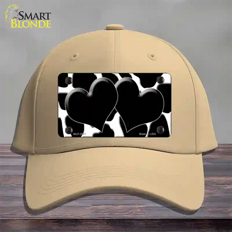 Black White Giraffe Black Centered Hearts Novelty License Plate Hat Cotton / Khaki