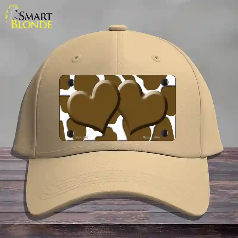 Brown White Giraffe Brown Centered Hearts Novelty License Plate Hat Cotton / Khaki