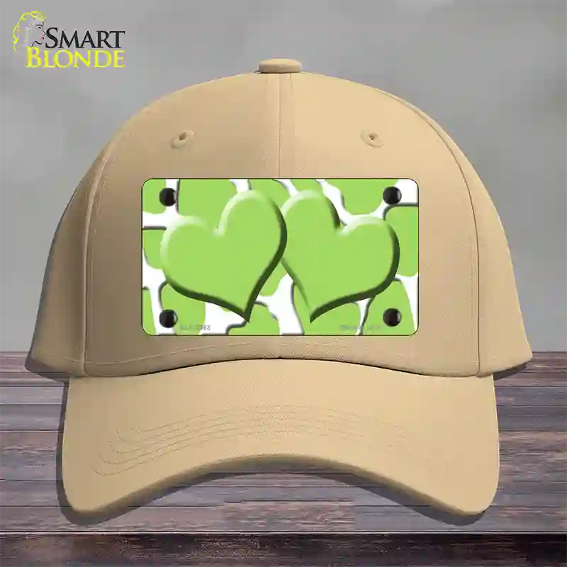 Lime Green White Giraffe Lime Green Centered Hearts Novelty License Plate Hat Cotton / Khaki