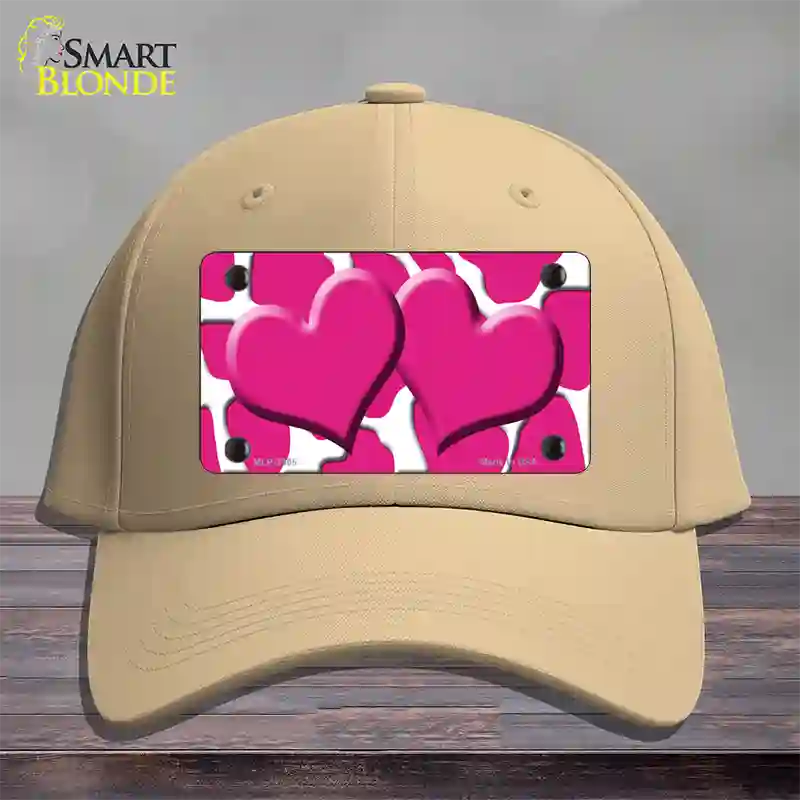 Pink White Giraffe Pink Centered Hearts Novelty License Plate Hat Cotton / Khaki