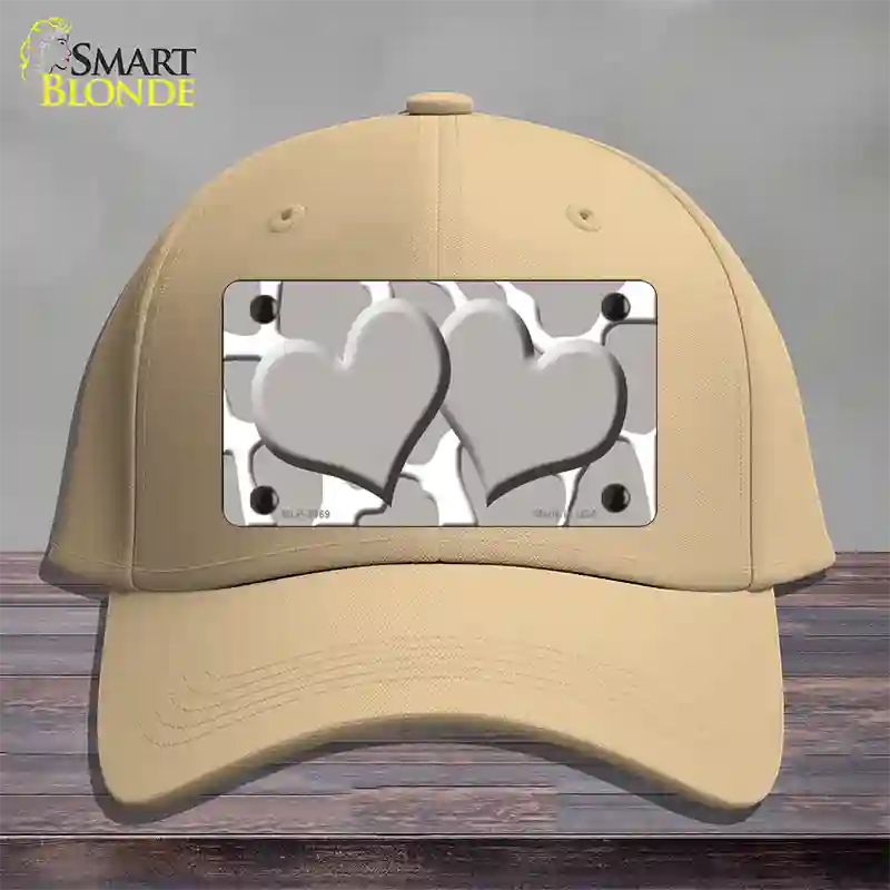 Grey White Giraffe Grey Centered Hearts Novelty License Plate Hat Cotton / Khaki