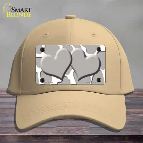 Grey White Giraffe Grey Centered Hearts Novelty License Plate Hat Cotton / Khaki