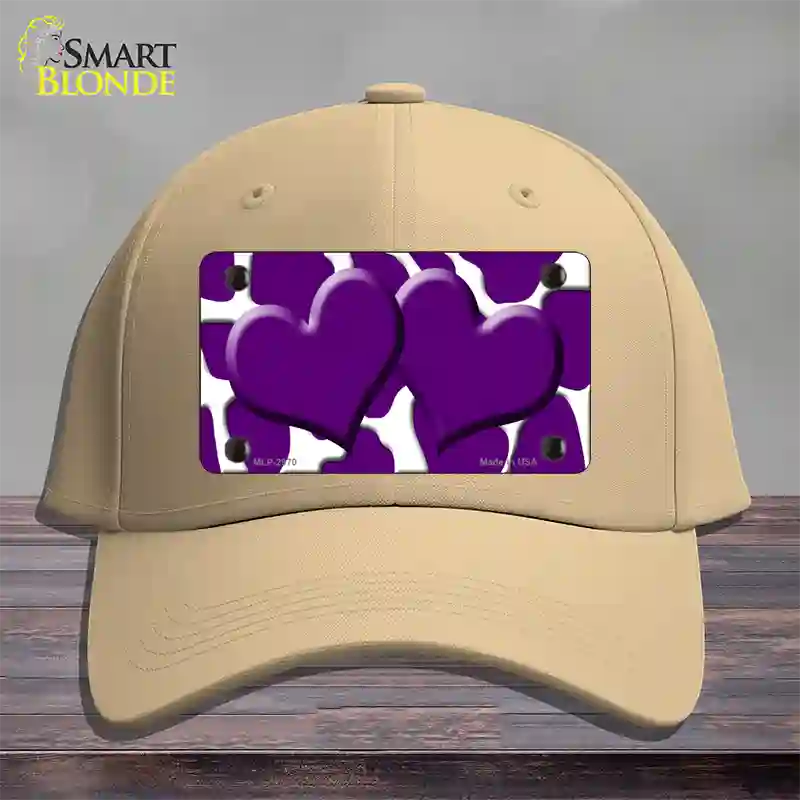 Purple White Giraffe Purple Centered Hearts Novelty License Plate Hat Cotton / Khaki