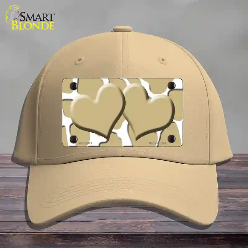 Gold White Giraffe Gold Centered Hearts Novelty License Plate Hat Cotton / Khaki