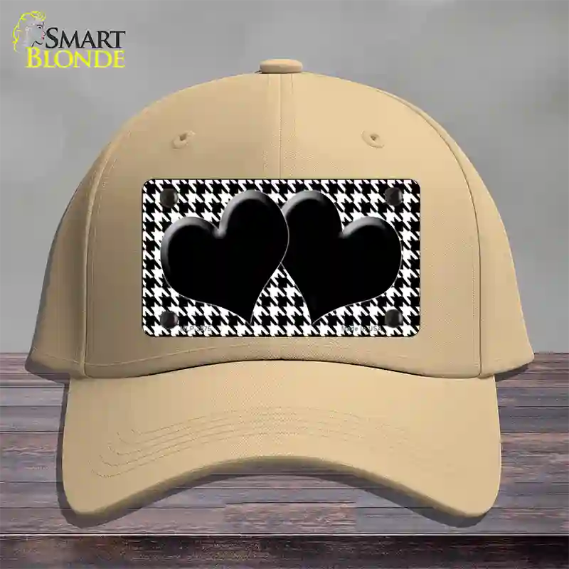 White Black Houndstooth Black Center Hearts Novelty License Plate Hat Cotton / Khaki