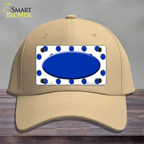 Blue White Polka Dot Blue Center Oval Novelty License Plate Hat Cotton / Khaki