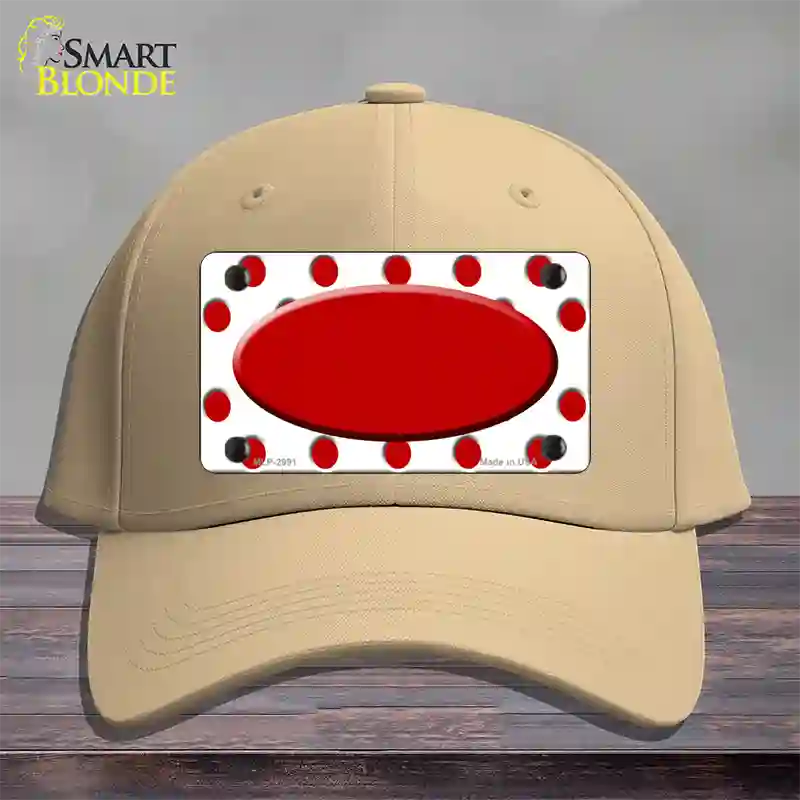 Red White Polka Dot Red Center Oval Novelty License Plate Hat Cotton / Khaki