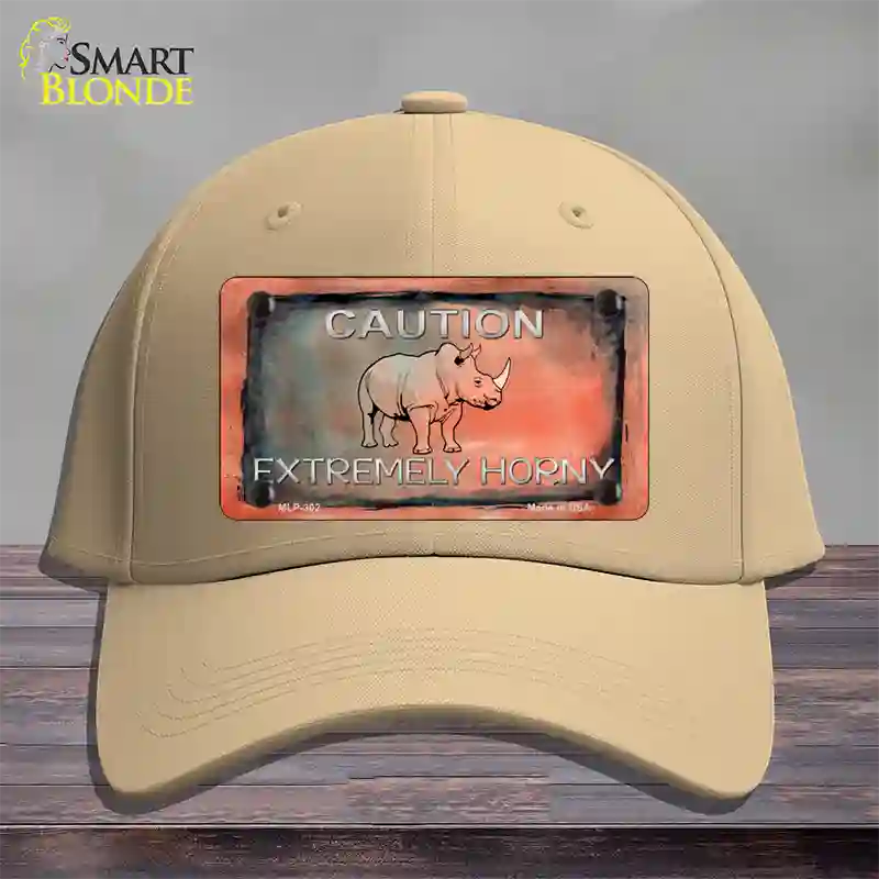 Caution Extremely Horny Novelty License Plate Hat Cotton / Khaki