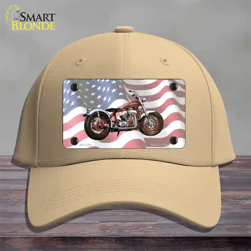 Indian Motorcycle American Flag Novelty License Plate Hat Cotton / Khaki