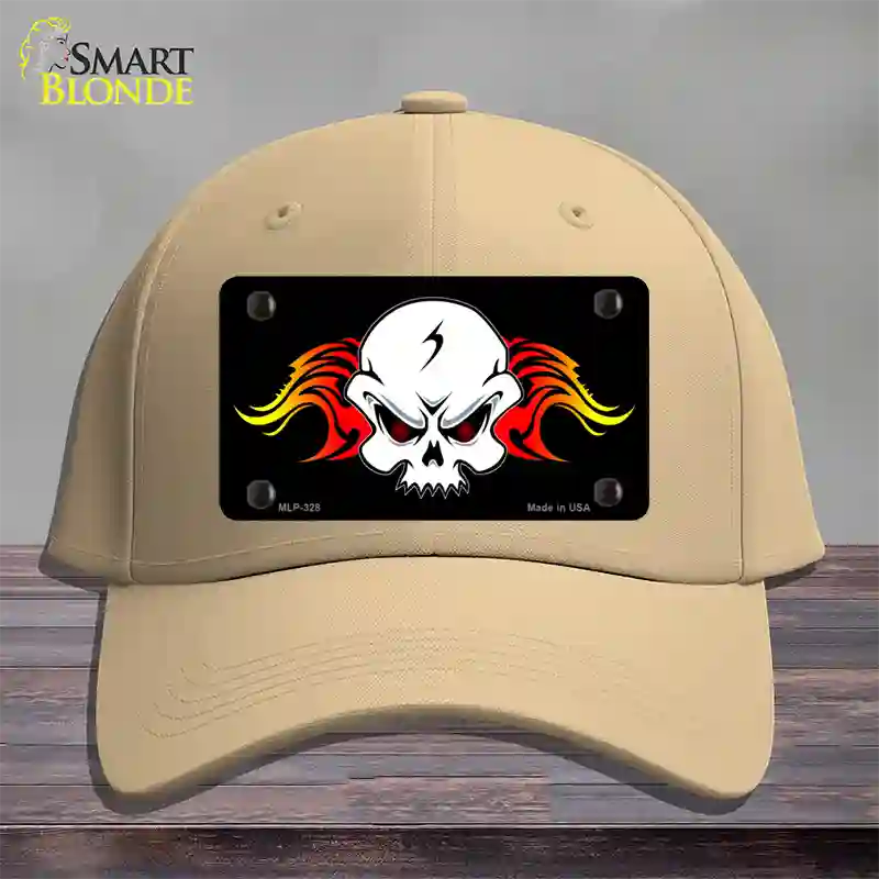 Skull Flame Novelty License Plate Hat Cotton / Khaki