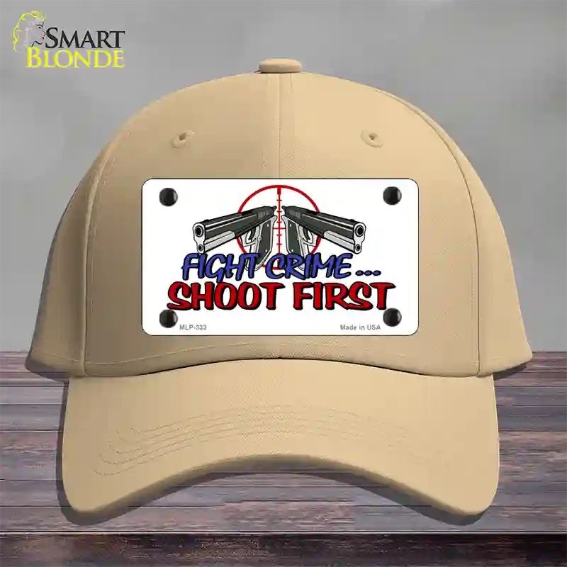 Fight Crime Shoot First Novelty License Plate Hat Cotton / Khaki