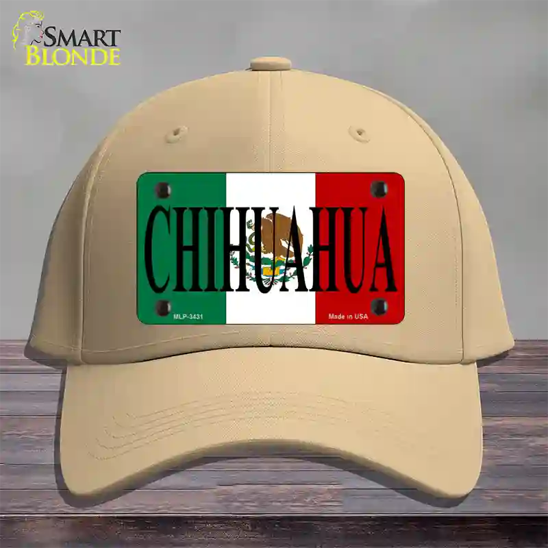 Chihuahua Mexico Flag Novelty License Plate Hat Cotton / Khaki