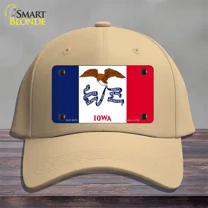 Iowa State Flag Novelty License Plate Hat Cotton / Khaki