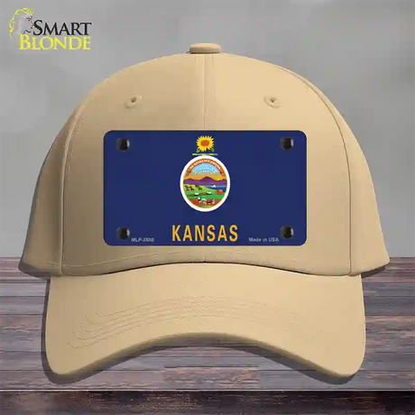 Kansas State Flag Novelty License Plate Hat Cotton / Khaki