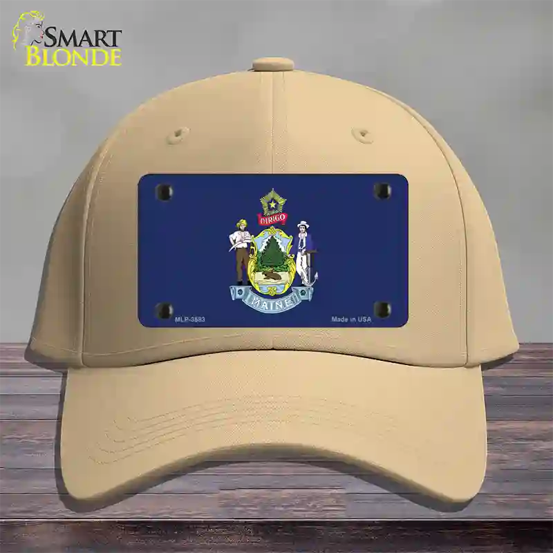 Maine State Flag Novelty License Plate Hat Cotton / Khaki