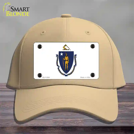 Massachusetts State Flag Novelty License Plate Hat Cotton / Khaki