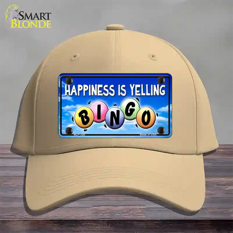 Happiness Is Yelling Bingo Novelty License Plate Hat Cotton / Khaki