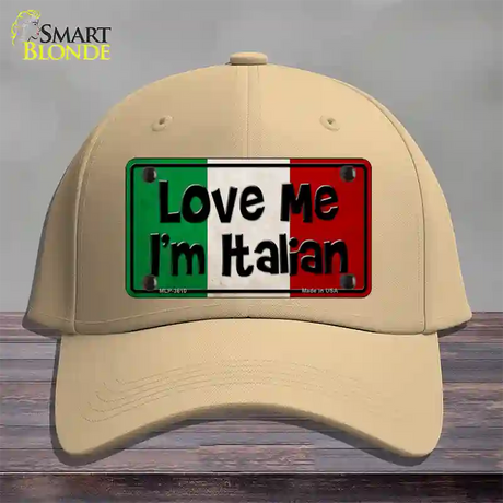 Love Me Im Italian Novelty License Plate Hat Cotton / Khaki