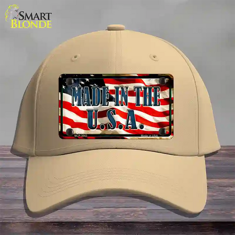 Made In The USA Flag Novelty License Plate Hat Cotton / Khaki