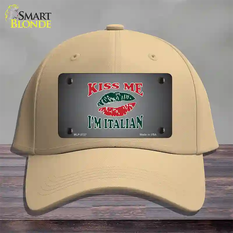 Kiss Me Im Italian Novelty License Plate Hat Cotton / Khaki