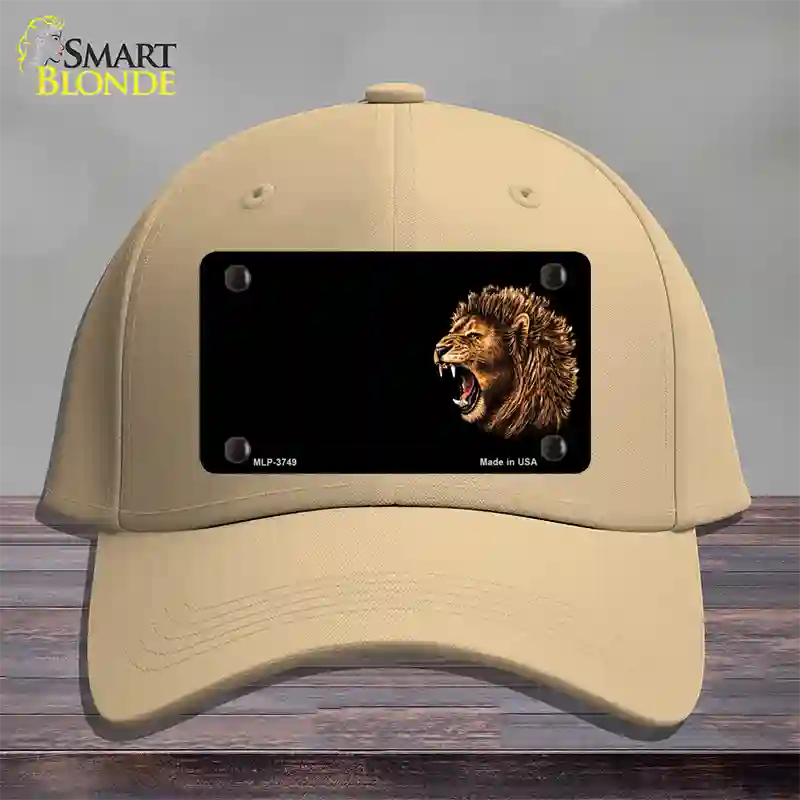 Lion Head Offset Novelty License Plate Hat Cotton / Khaki