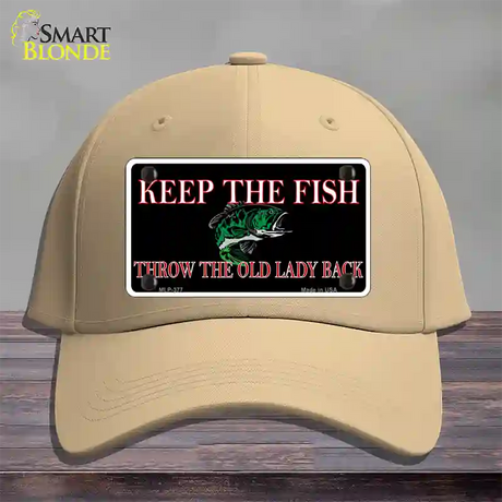 Keep the Fish Novelty License Plate Hat Cotton / Khaki