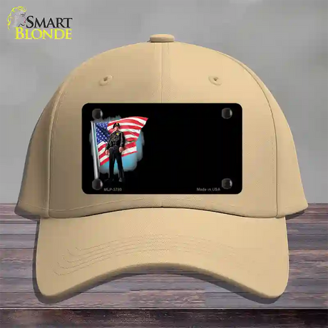 Police Officer American Flag Offset Novelty License Plate Hat Cotton / Khaki