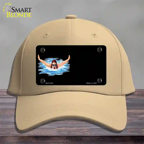 Female Swimmer Offset Novelty License Plate Hat Cotton / Khaki