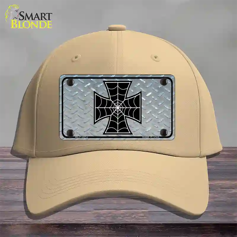 Maltese Cross Spider Web Novelty License Plate Hat Cotton / Khaki