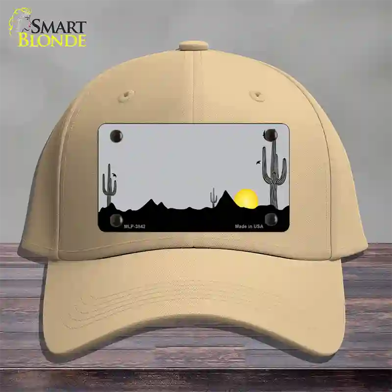 Southwest Cactus Sunrise Gray Novelty License Plate Hat Cotton / Khaki