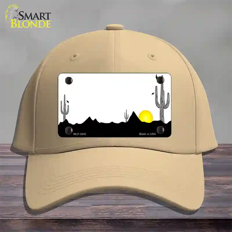 Southwest Cactus Sunrise White Novelty License Plate Hat Cotton / Khaki