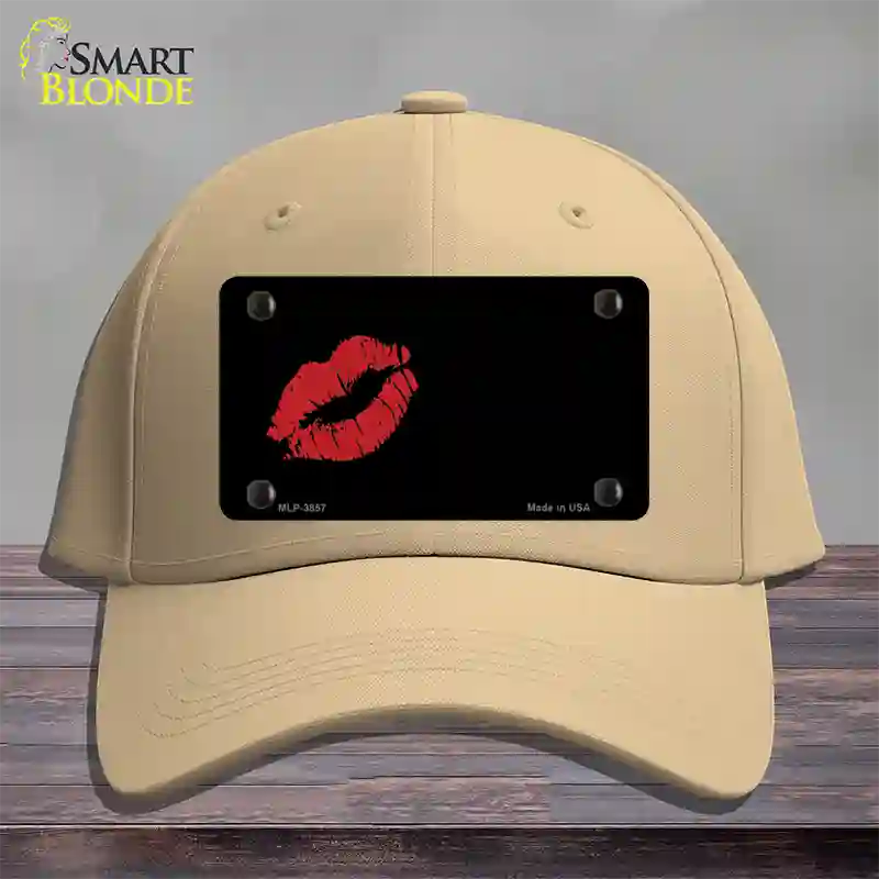 Red Lips Offset Novelty License Plate Hat Cotton / Khaki