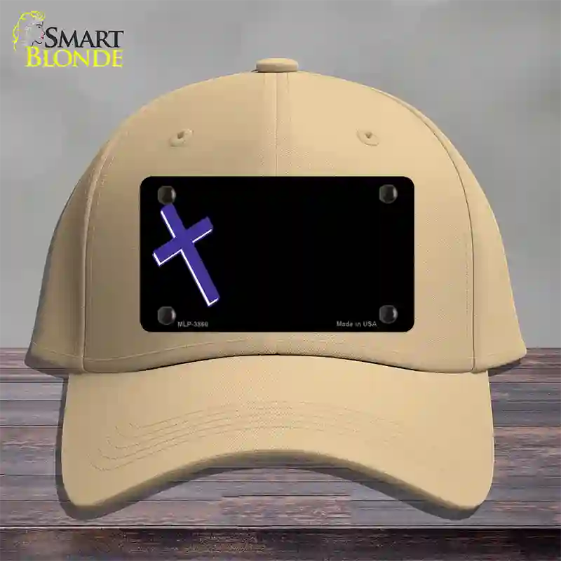 Purple Cross Offset Novelty License Plate Hat Cotton / Khaki